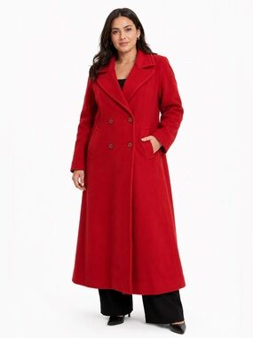 80s/90s Vintage Lorovi Wool Longline Trench Coat (Red) Size 12